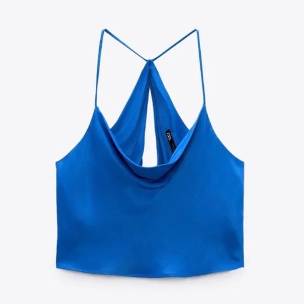 Zara Cobalt Open Back Silk Top — Size M